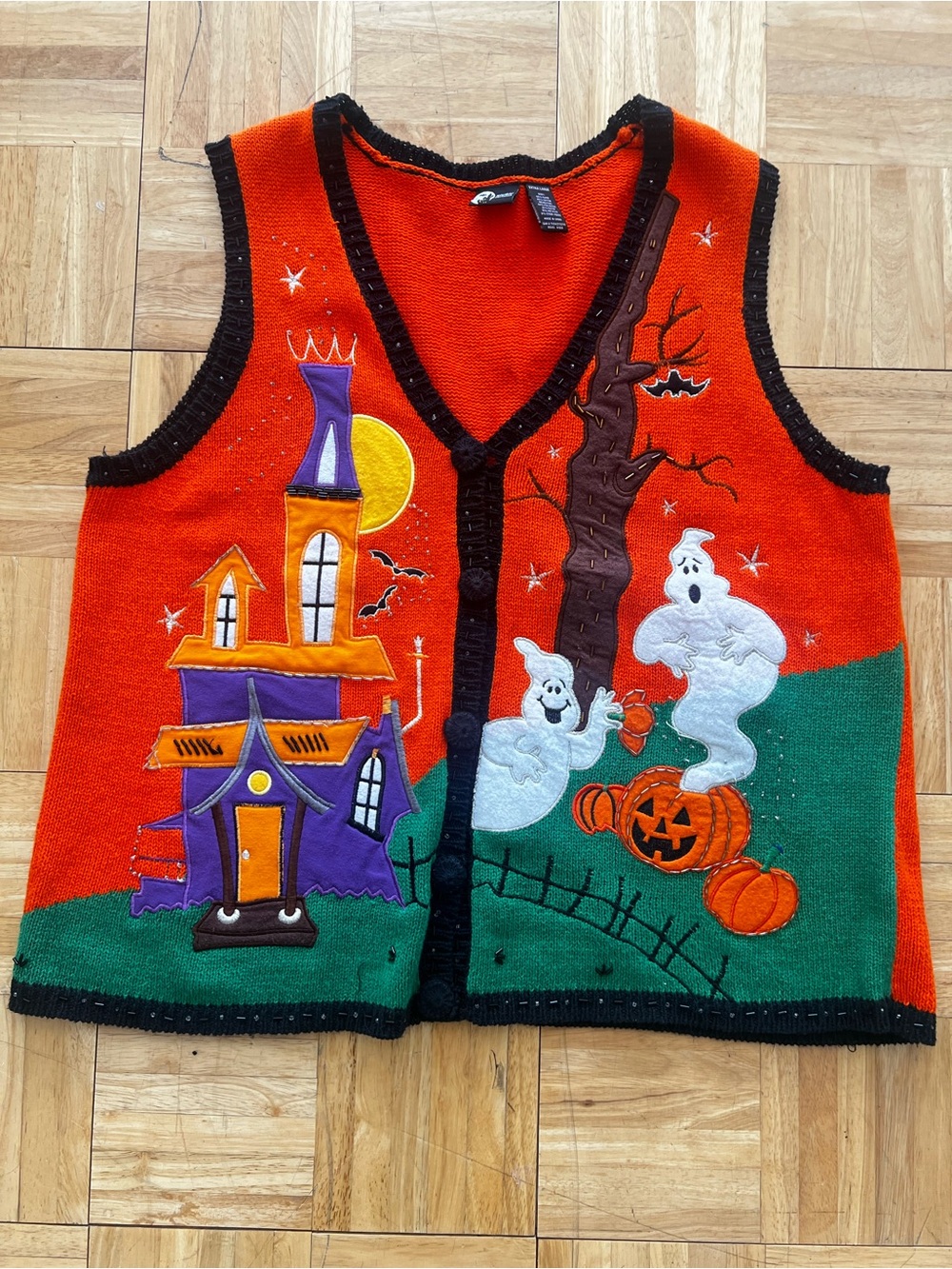 90s Knit Sweater Vest Cardigan Halloween Applique Teachercore Retro Autumn Fall